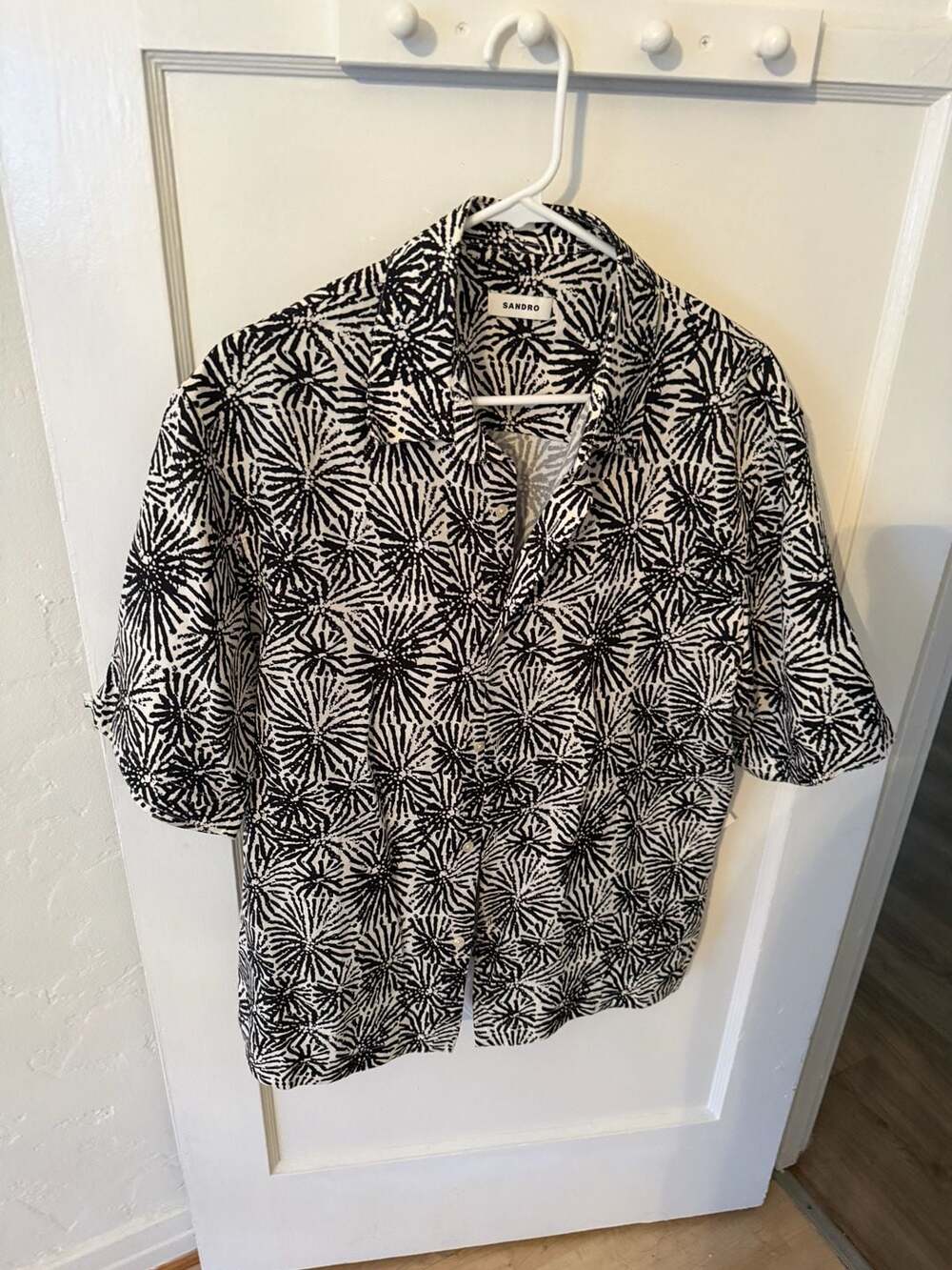 Sandro Sea Urchin Print Oversized Short Sleeve Shirt